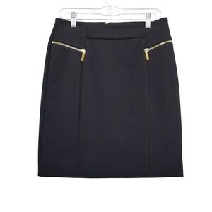 MICHAEL KORS Black Mini Skirt Gold Zipper Detail Women's Size 8